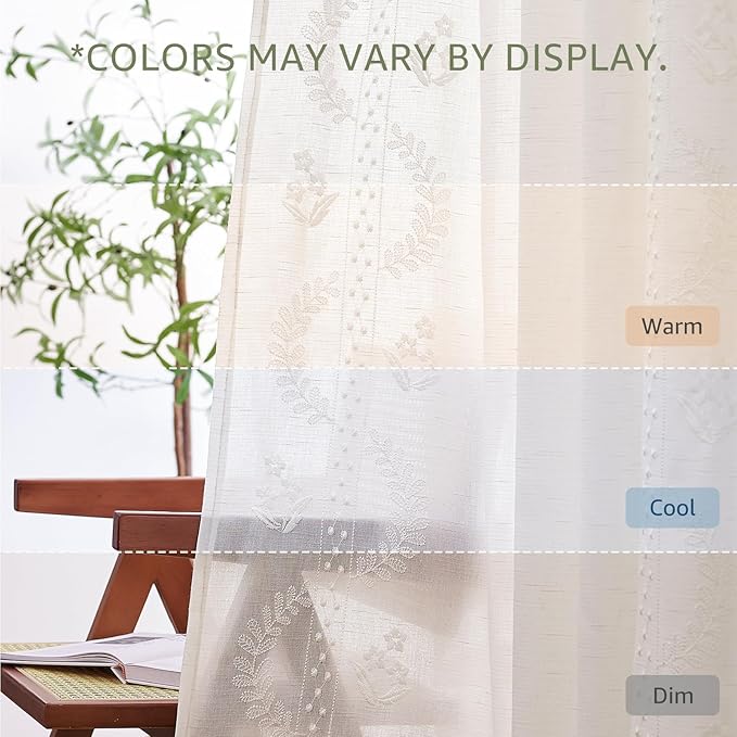 jinchan Belrose Linen Curtains for Bedroom Floral Curtains 63 Inch Length Linen - Image 8