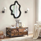 Large Irregular Wavy Mirror Modern Cloud Wall Mirror Asymmetrical Wooden Framed Wall Mirror Wall Mounted Unique Shape Vanity Artistic Mirror Decor for Bedroom Living Room Bathroom Entryway