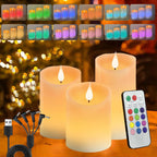 Rechargeable LED Flickering Flameless Candles, Fake Candles Set of 3（Ivory）