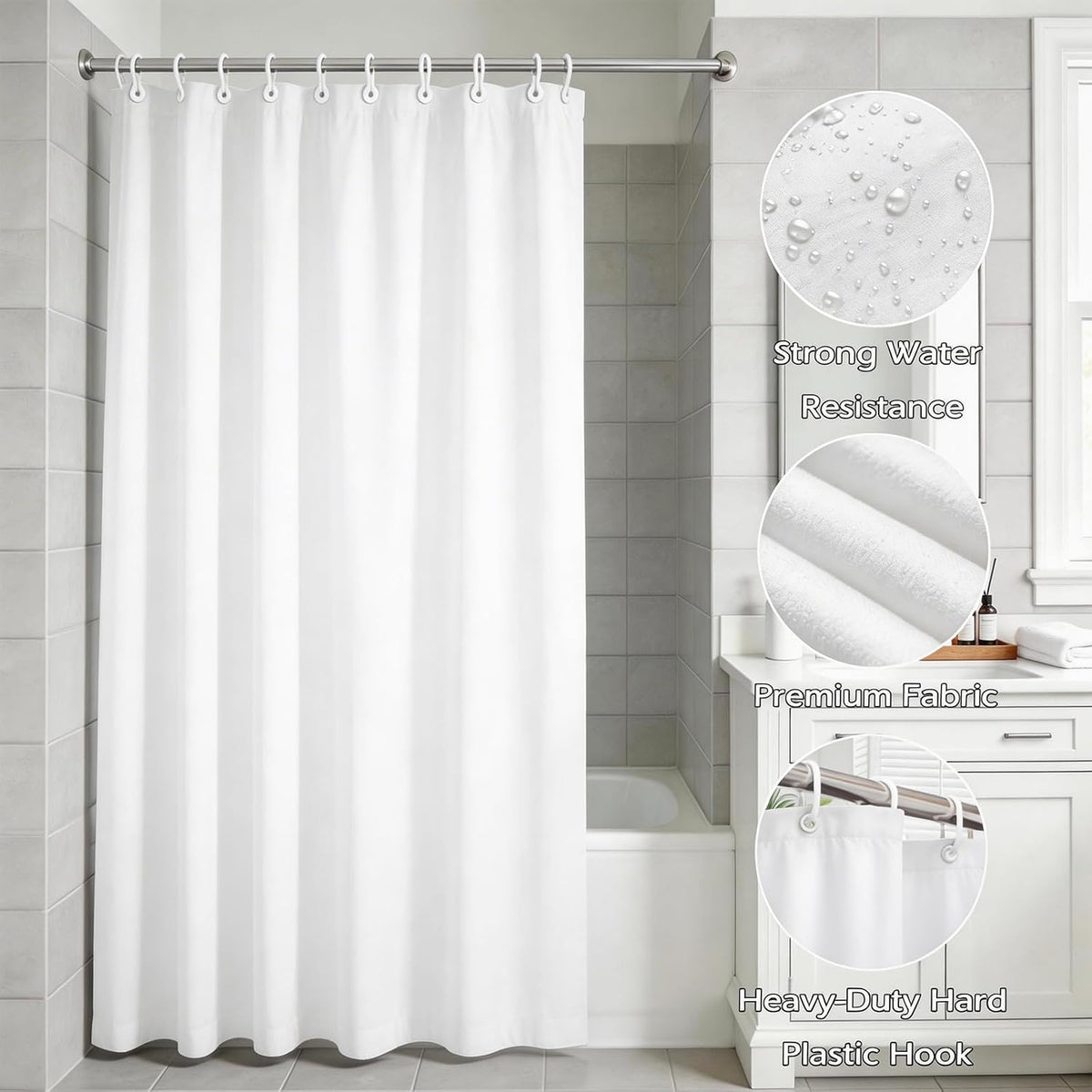 White Bathroom Accessories Set, 10Pcs Bathroom Accessory Sets Complete with Trash Can, Shower Curtain, Vanity Tray, Soap Dispenser, Soap Dish, Toothbrush Holder&Cup, Toilet Brush&Holder, Qtip Holder