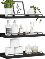 RYOFOBETTO Floating Shelves, Bathroom Decor Shelves Over Toilet, Farmhouse Wall Shelves for Living Room, Bedroom, Picture Frames, Plants, Kitchen, Set of 3 (Dark Blue)