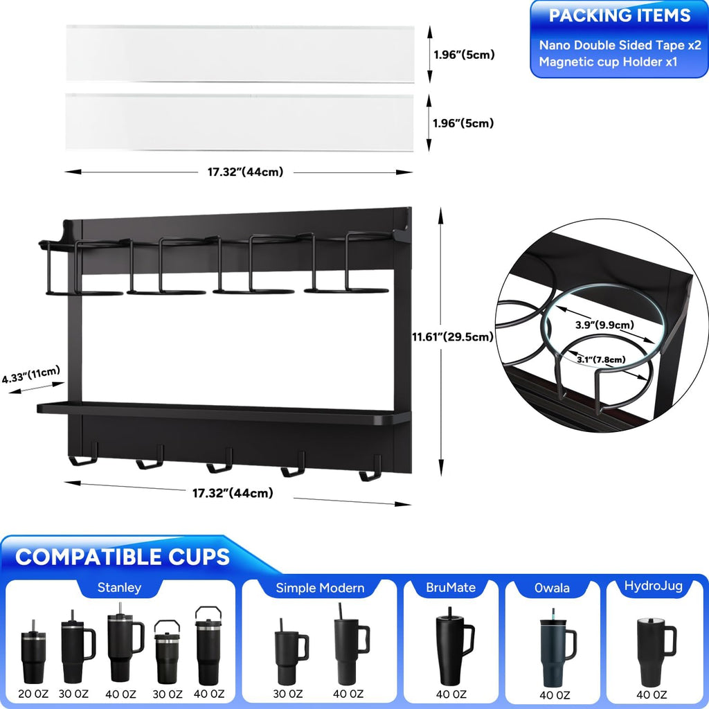 Water Bottle Organizer for Stanley Cup Accessories 20/30/40 oz, Fridge Magnetic and Wall Mount Tumbler Holder Organizer, Kitchen Water Bottle Storage Rack (Black)