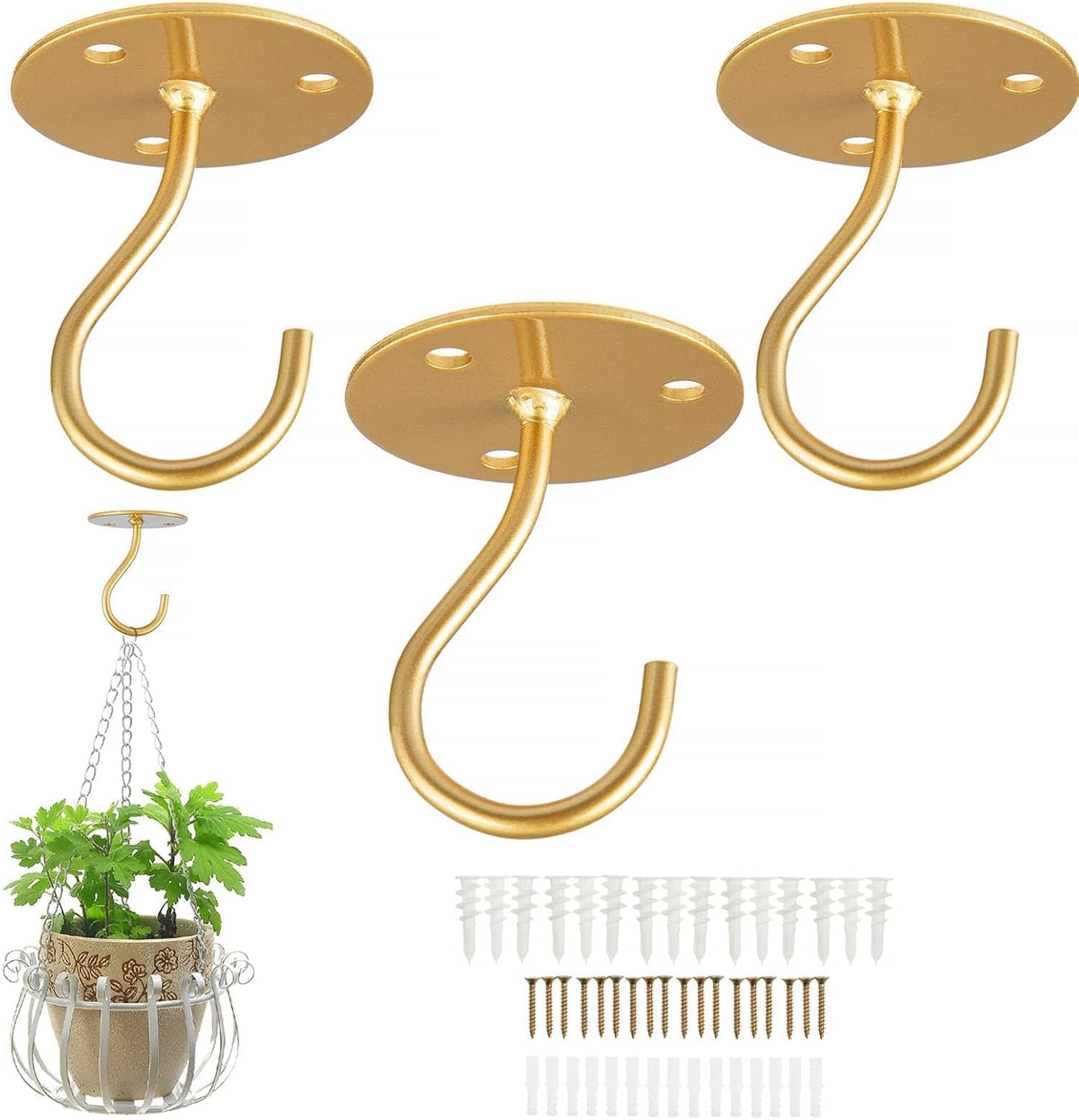 Gold Ceiling Hooks for Hanging Plants, Plant Hanger Indoor Hanging Hooks