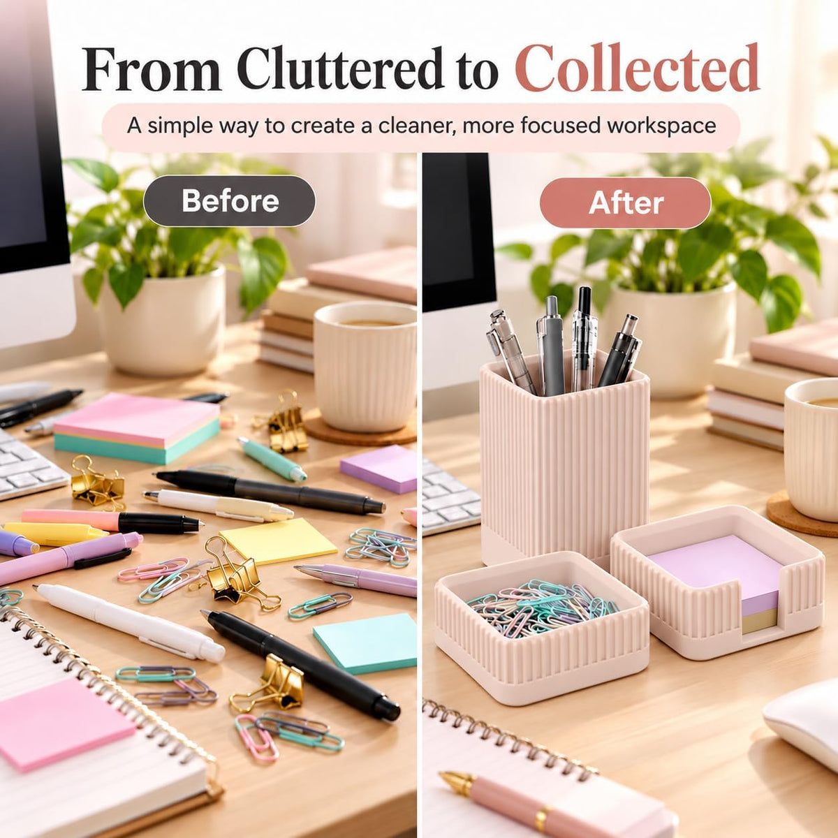 Aesthetic Desk Organizer Set,3-Piece Sturdy Plastic Office Accessories