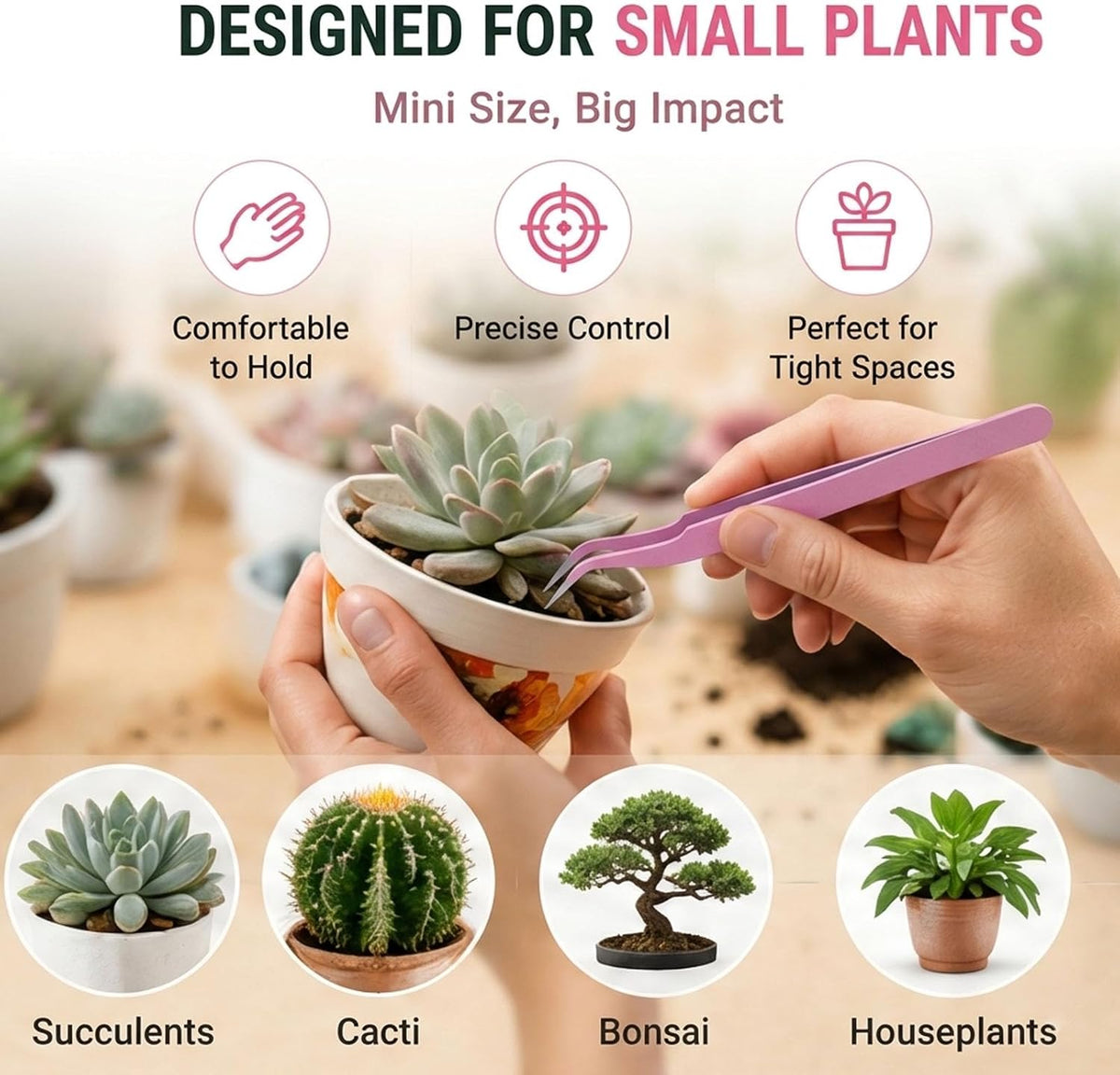 34 Pcs Succulent Tools Set for Plant Care, Mini Gardening Tools for Indoor Plants, Repotting & Pruning, Ideal for Beginners & Women Pink