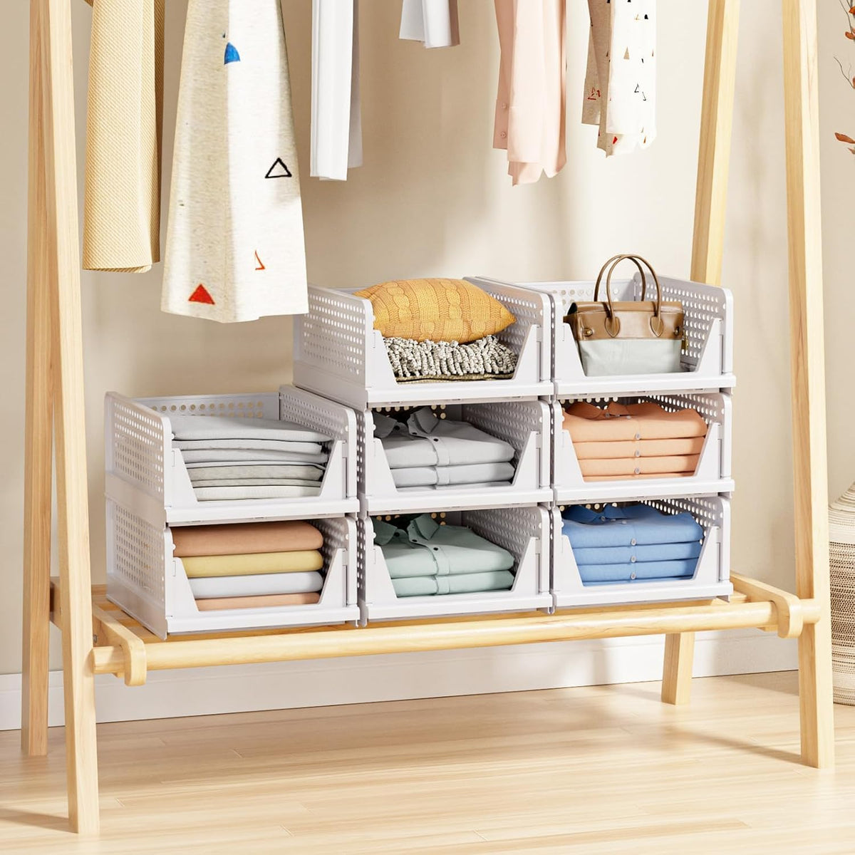 caktraie 5 Pack Stackable Closet Storage Basket - Stackable Storage Bins