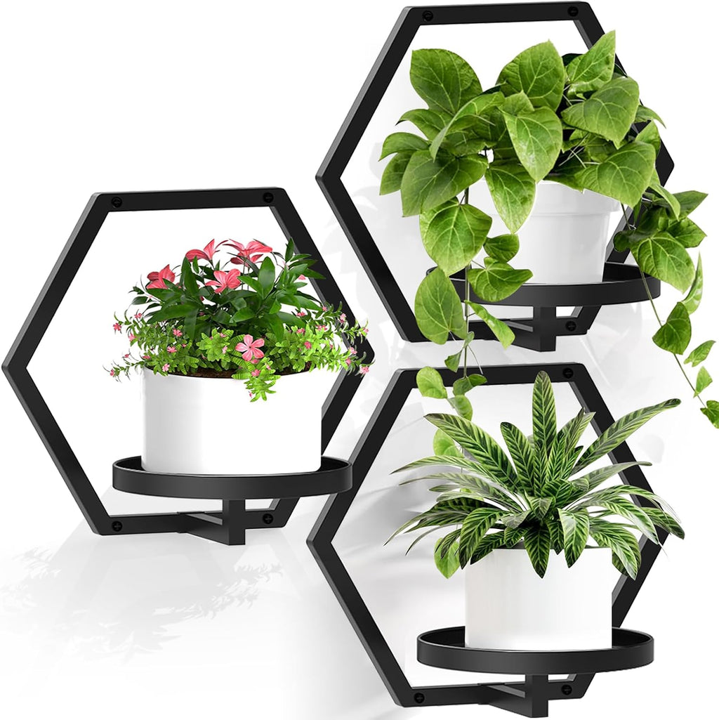 3Pcs Floating Wall Shelves Plant Holders, 7.9inch Wall Mounted Plant Stand