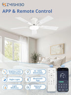 ZMISHIBO 42 Inch Ceiling Fans with Lights, Remote&App Control, Flush Mount