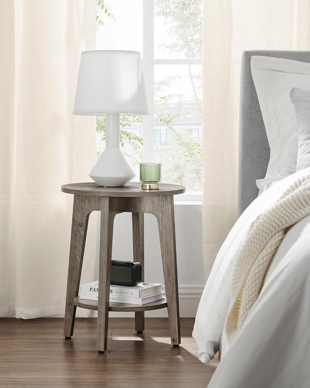 VASAGLE Round Side Table with Lower Shelf, End Table for Small Spaces