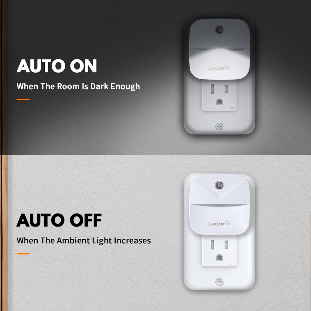 LuxLumin LED Night Lights Plug into Wall with Dusk-to-Dawn Sensor, Automatically Turn on and Off,Night Light for Kids,Bedroom,Bathroom,Stairs, White, 6 Packs
