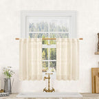 LAMIT Semi Sheer Beige Linen Curtains 36 Inch Length 2 Panels, Light Filtering by LAMIT