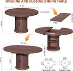 Jocoevol 47″–63″ Extendable Round Dining Table for 4–8 with Dust-Proof 2-Tier Storage Shelf Space Saving Expandable Wood Oval Circle Dinner Furniture with Pedestal Base (Brown)