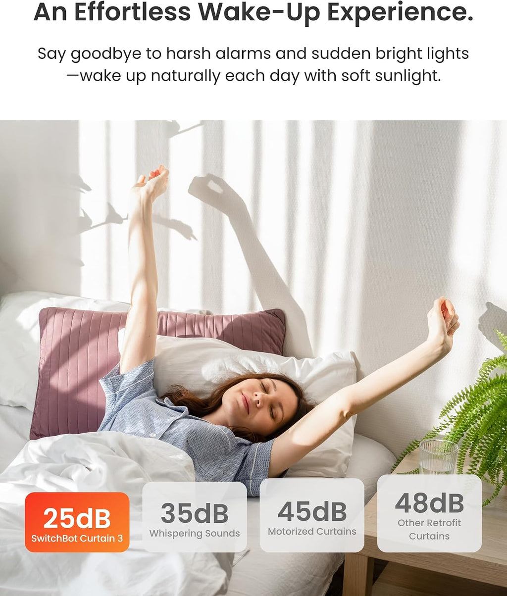 SwitchBot 2025 Automatic Curtain Opener 3 Rod-Bluetooth Remote Control, WiFi&APP Control, Upgraded High-Performance, Add Hub to Work with Alexa, Google Home, HomeKit via Matter(2025 Curtain Opener*2)