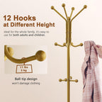 Hoctieon Coat Rack Freestanding, Coat Tree with Umbrella Holder, Metal Coat Rack Stand with 12 Hooks, Standing Coat Hanger Stand, Umbrella Stand for Entryway, Hat Rack Stand for Home Office