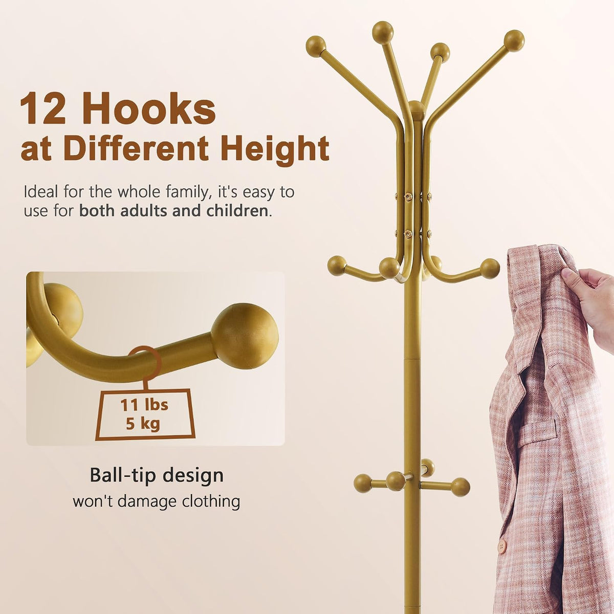 Hoctieon Coat Rack Freestanding, Coat Tree with Umbrella Holder, Metal Coat Rack Stand with 12 Hooks, Standing Coat Hanger Stand, Umbrella Stand for Entryway, Hat Rack Stand for Home Office