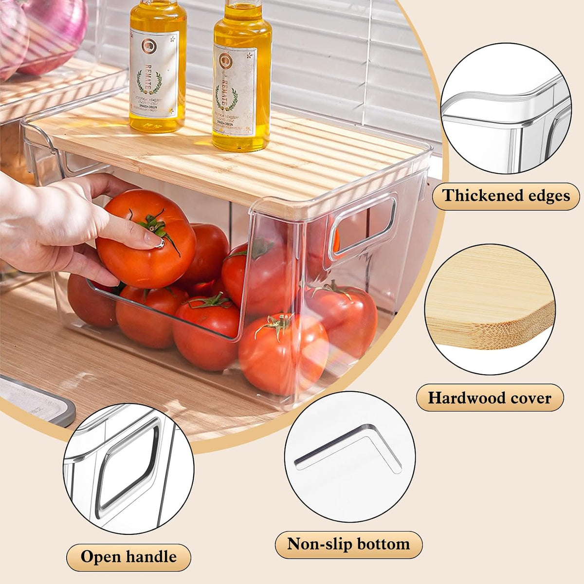 4 Set Stackable Storage Plastic Container with Removable Bamboo Cover