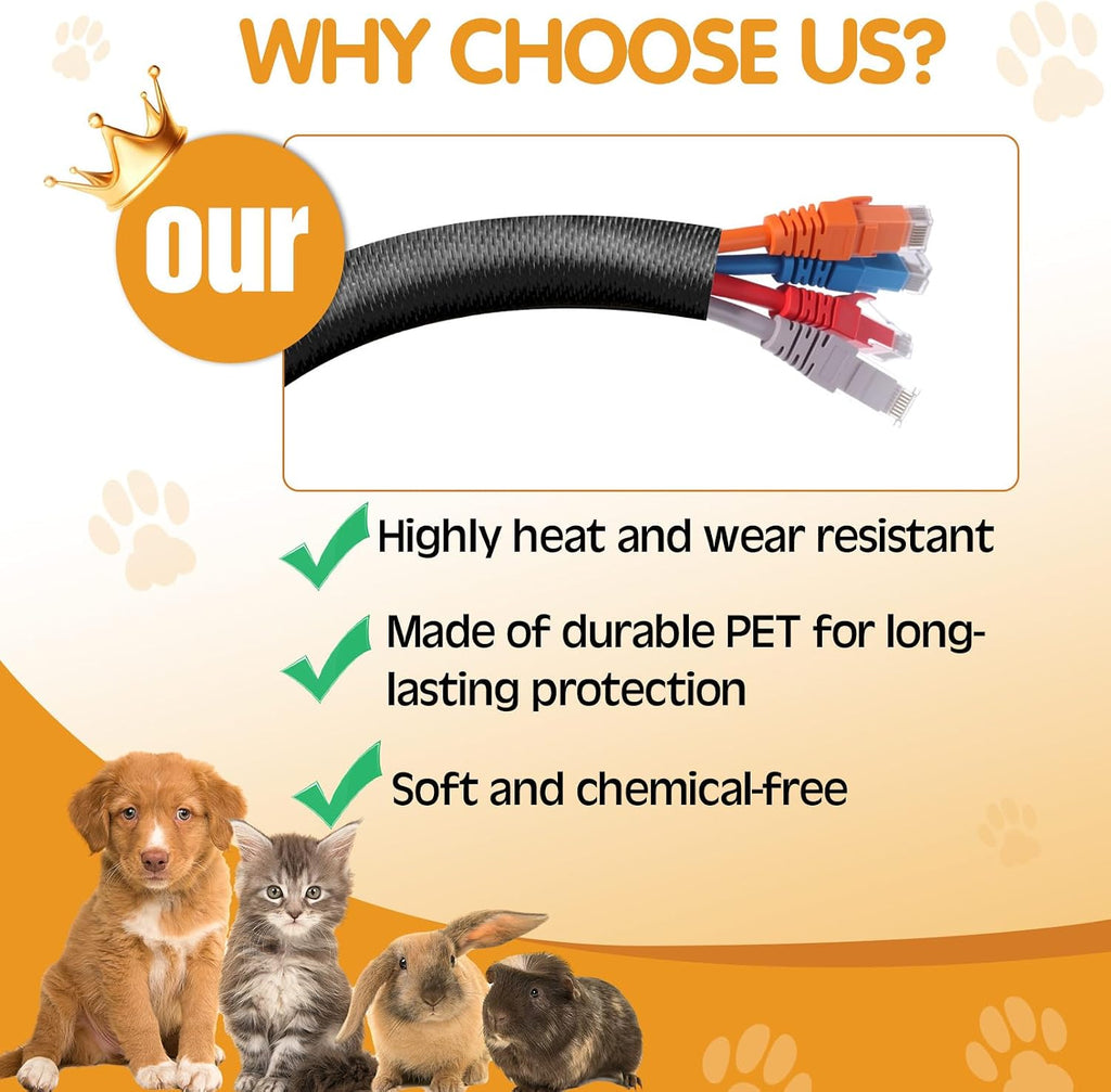 Poen 3 Pack 30ft Cord Protectors from Pets No Chew, 3/8 Inch, Pet Material