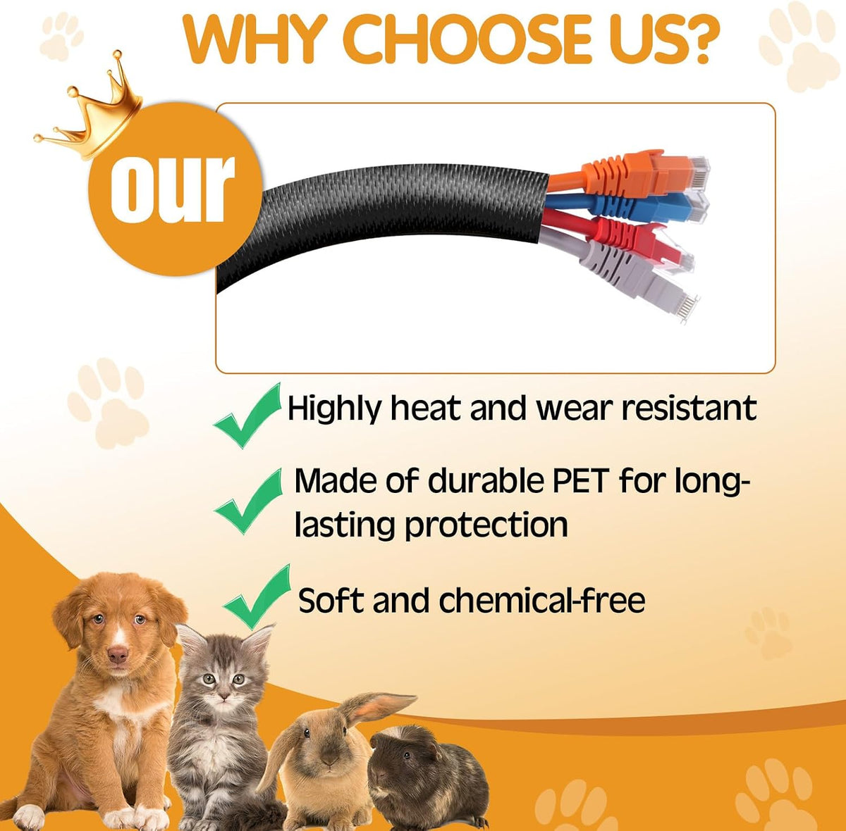 Poen 3 Pack 30ft Cord Protectors from Pets No Chew, 3/8 Inch, Pet Material