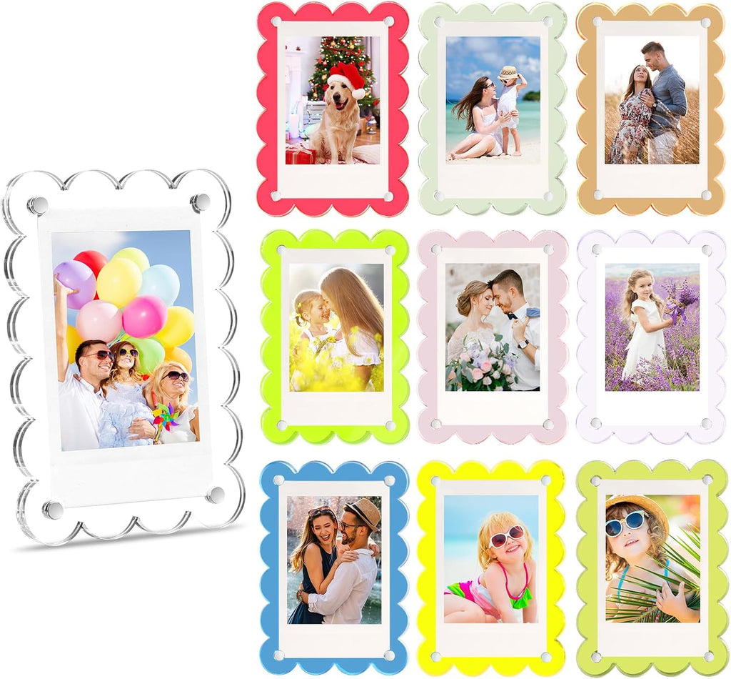 10 Pack Acrylic Fridge Magnetic Frame for Polaroid, 2.36x3.54 In Mini Picture Frames Clear for Fujifilm Instax Mini, 2 Sided Photo Refrigerator Magnet Picture Display Clear Frame Petal