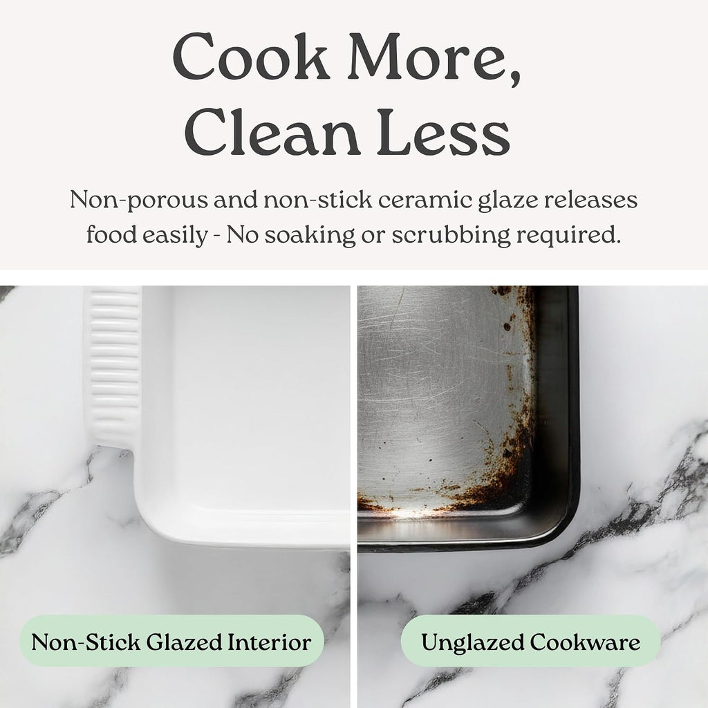 Square Stoneware Casserole Dish with Lid, 2.5 Qt, Glossy White