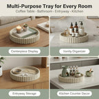 Round Solid Concrete Tray, Fluted Centerpiece for Coffee Table Decor 11"
