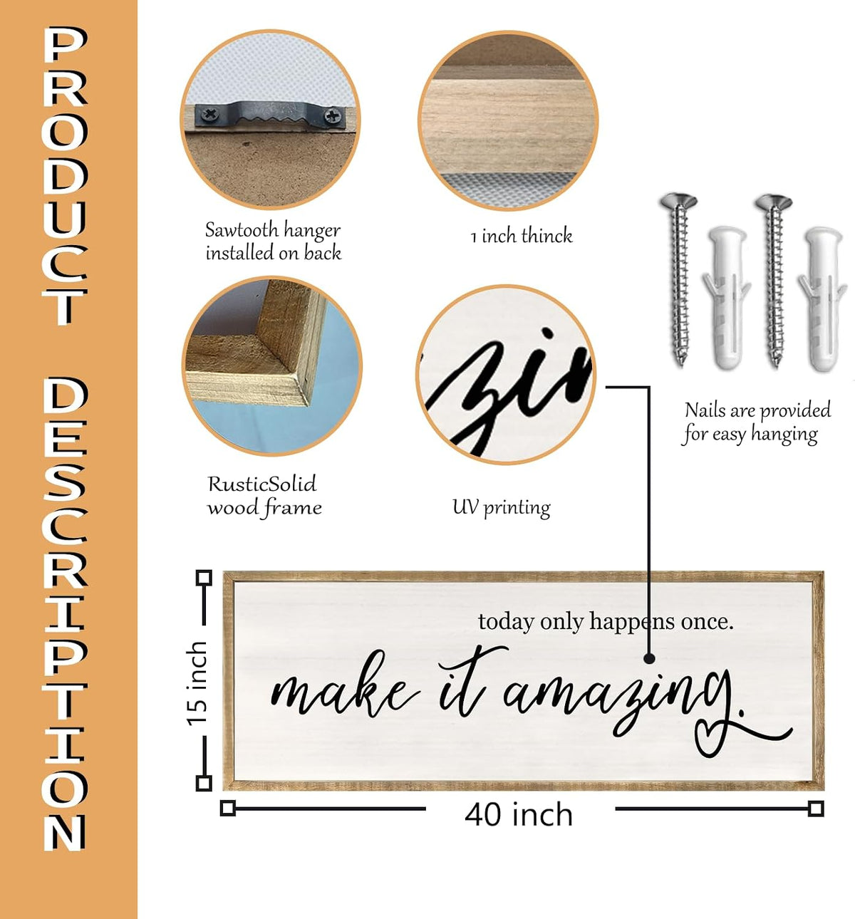 RLWangChao Today Only Happens Once Make It Amazing Wall Art 40"X15" Wood
