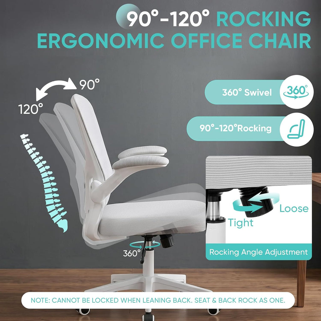 Office Chair, Ergonomic Desk Chair with Adjustable Lumbar Support and Flip up Armrest, Breathable Mesh Computer Chair for Home Office & Rolling Work Swivel Task Chairs