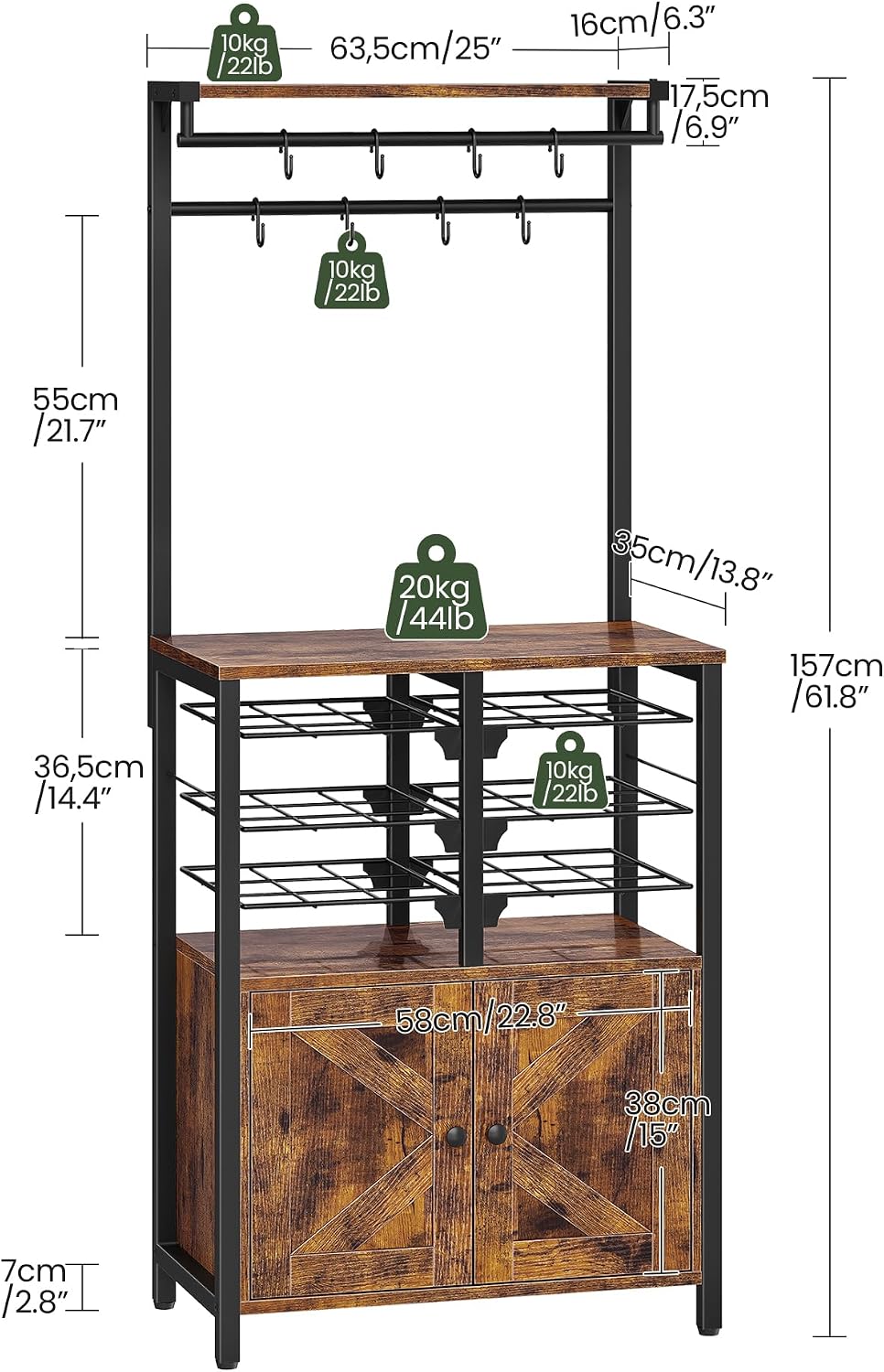 CHOEZON Kitchen Bakers Rack, Pot and Pan Organizer, Microwave Stand Cabinet