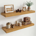 Floating Shelves for Wall, 36" x 9.3" Solid Pine Wood Wall Shelf, Wall Mounted Display Shelf with Invisible Heavy-Duty Metal Bracket, Home Decor for Bedroom, Kitchen, Living Room, Oak, 2 Pack