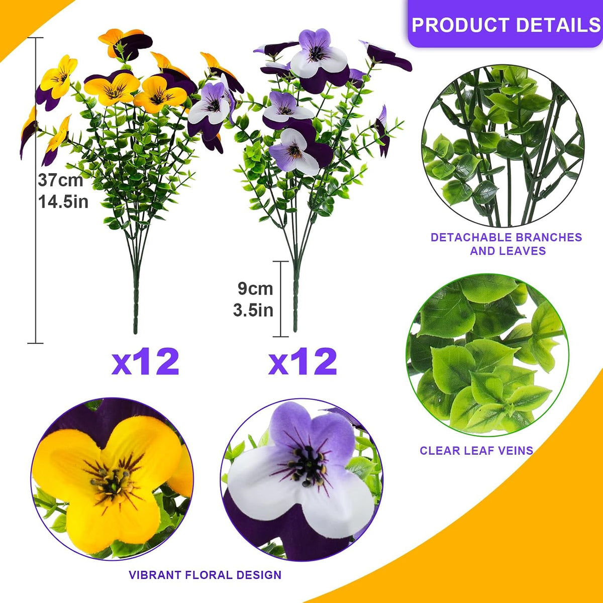 lovemoon 2 Set Artificial Outdoor Pansy Flowers with Hanging Baskets