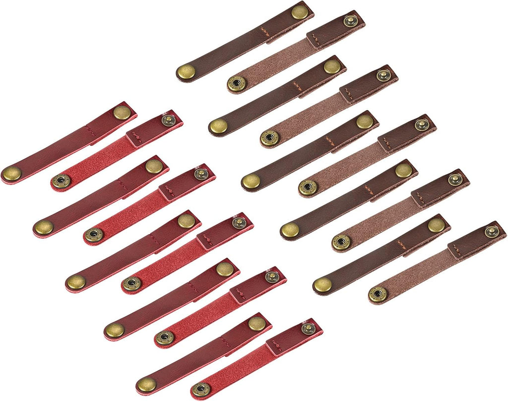 MECCANIXITY Pack of 20 Leather Cable Straps Cable Ties, Cord Organizer, Portable Cable Management for USB Cables, Headphone Wires, Black/Light Brown
