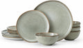 Stoneware Dinnerware Sets for 4, Reactive Glaze Plates and Bowls, Grey