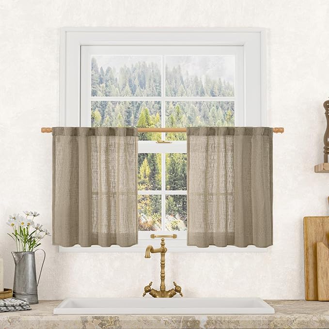 LAMIT Taupe Linen Curtains 24 Inch Length by LAMIT