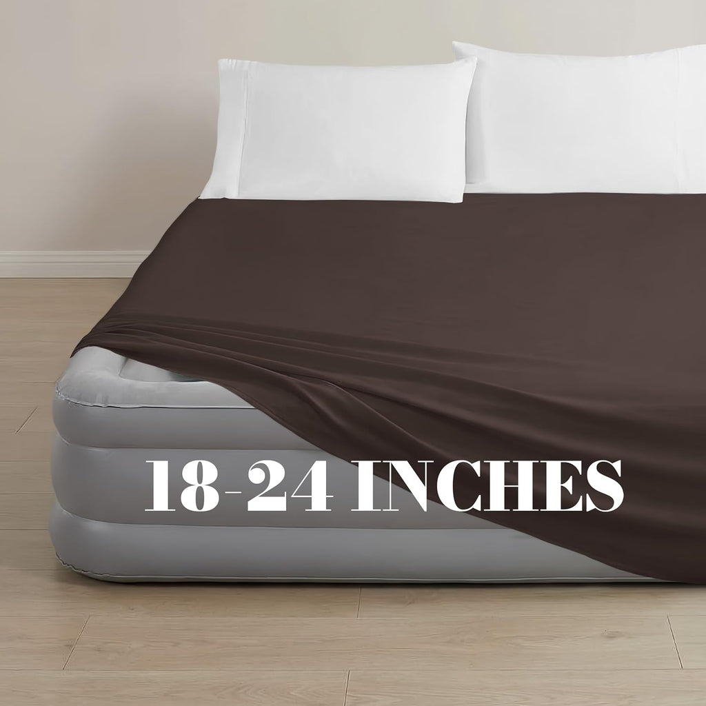 Mocassi Luxury King Air Mattress Fitted Sheet with Smart Pockets, King Size Air Bed Sheets, 16-24 Inch Extra Deep Pocket, Hotel Quality, Soft, Brown