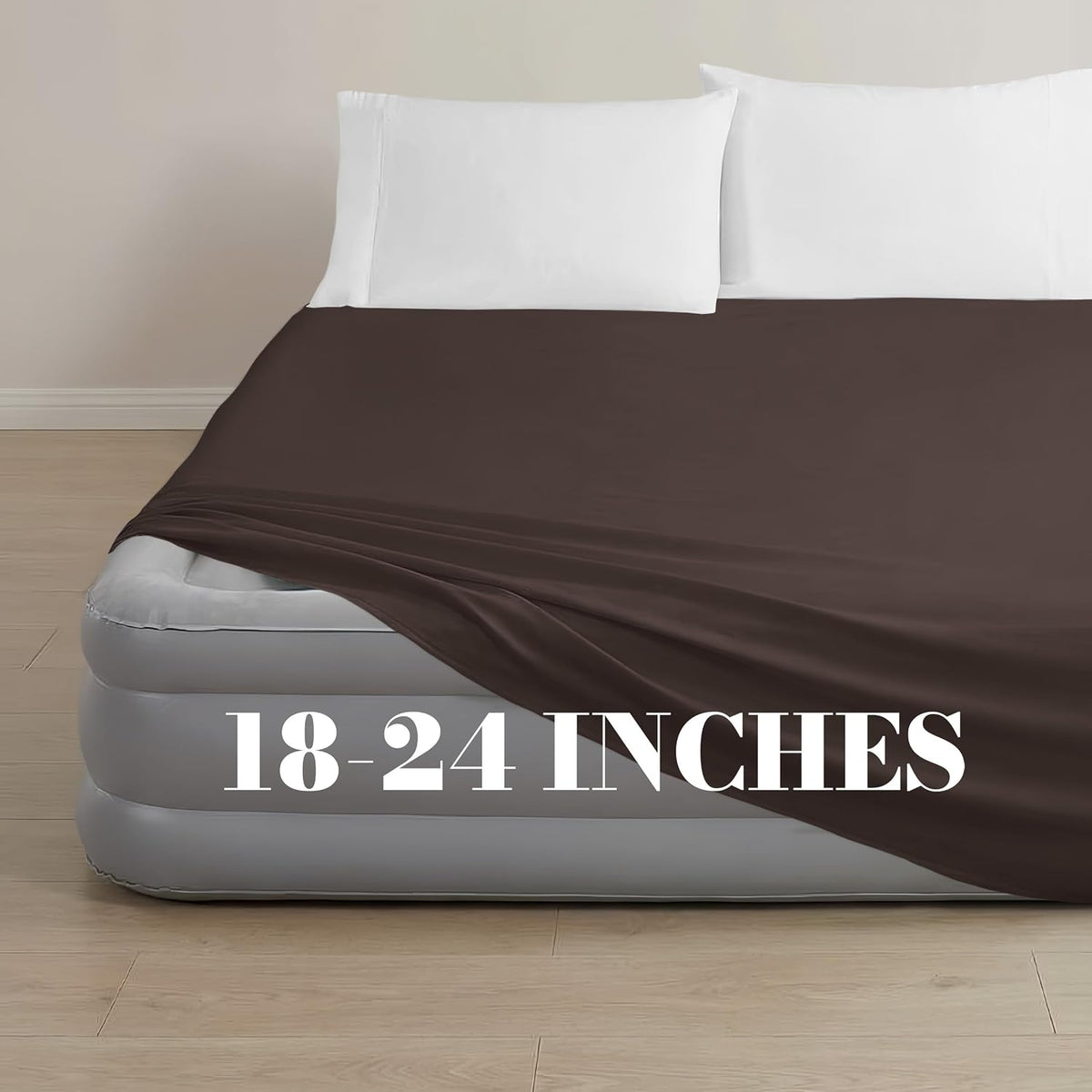 Mocassi Luxury King Air Mattress Fitted Sheet with Smart Pockets, King Size Air Bed Sheets, 16-24 Inch Extra Deep Pocket, Hotel Quality, Soft, Brown