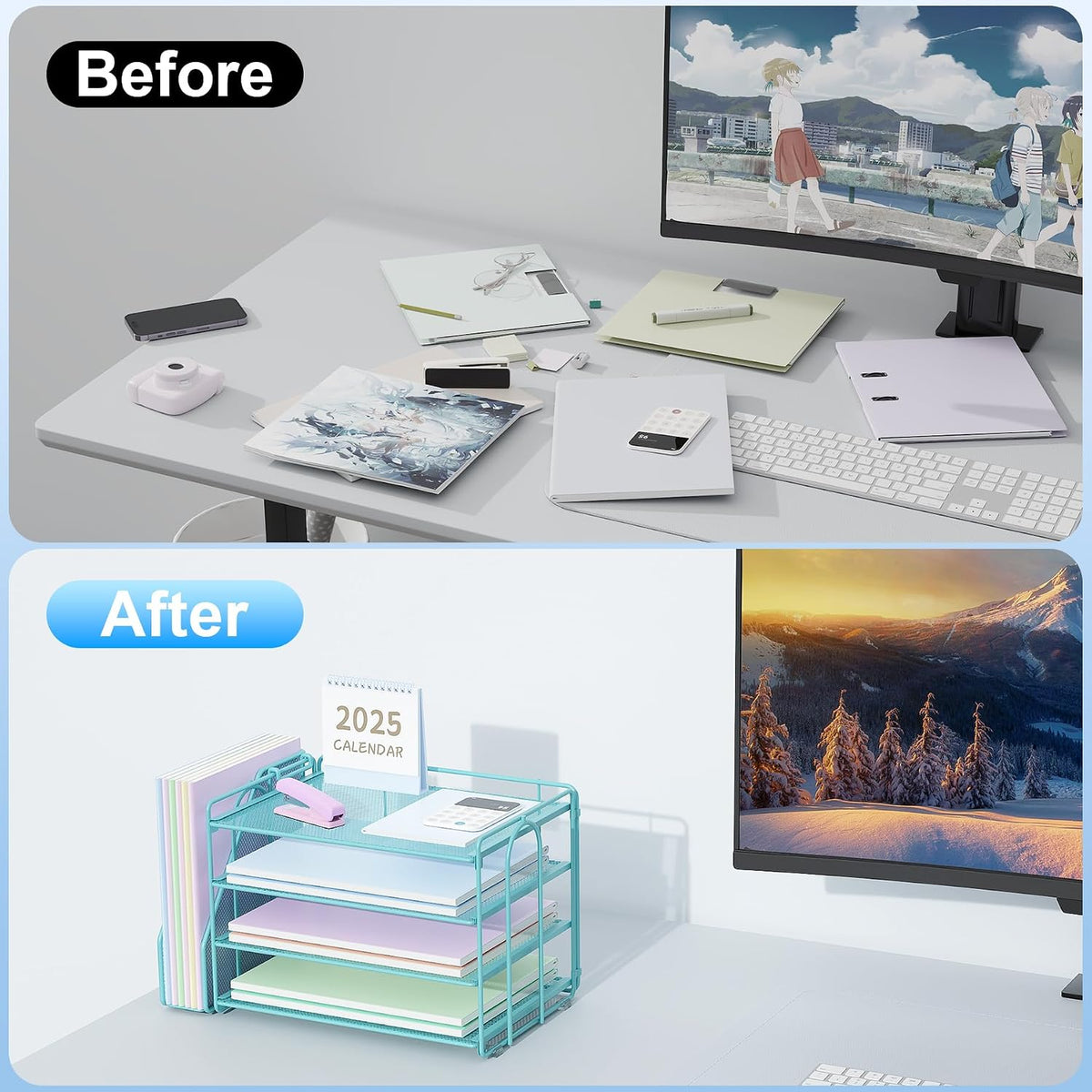 Spacrea 4-Tier Paper Organizer for Desk with File Organizer