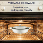 CorningWare QuickHeat 4-QT Cast Aluminum Braiser With Lid, Nonstick Ceramic Interior, Lightweight and Fast Even Heat Baking & Cooking, For Meats, Soup, Browning, Searing, French White