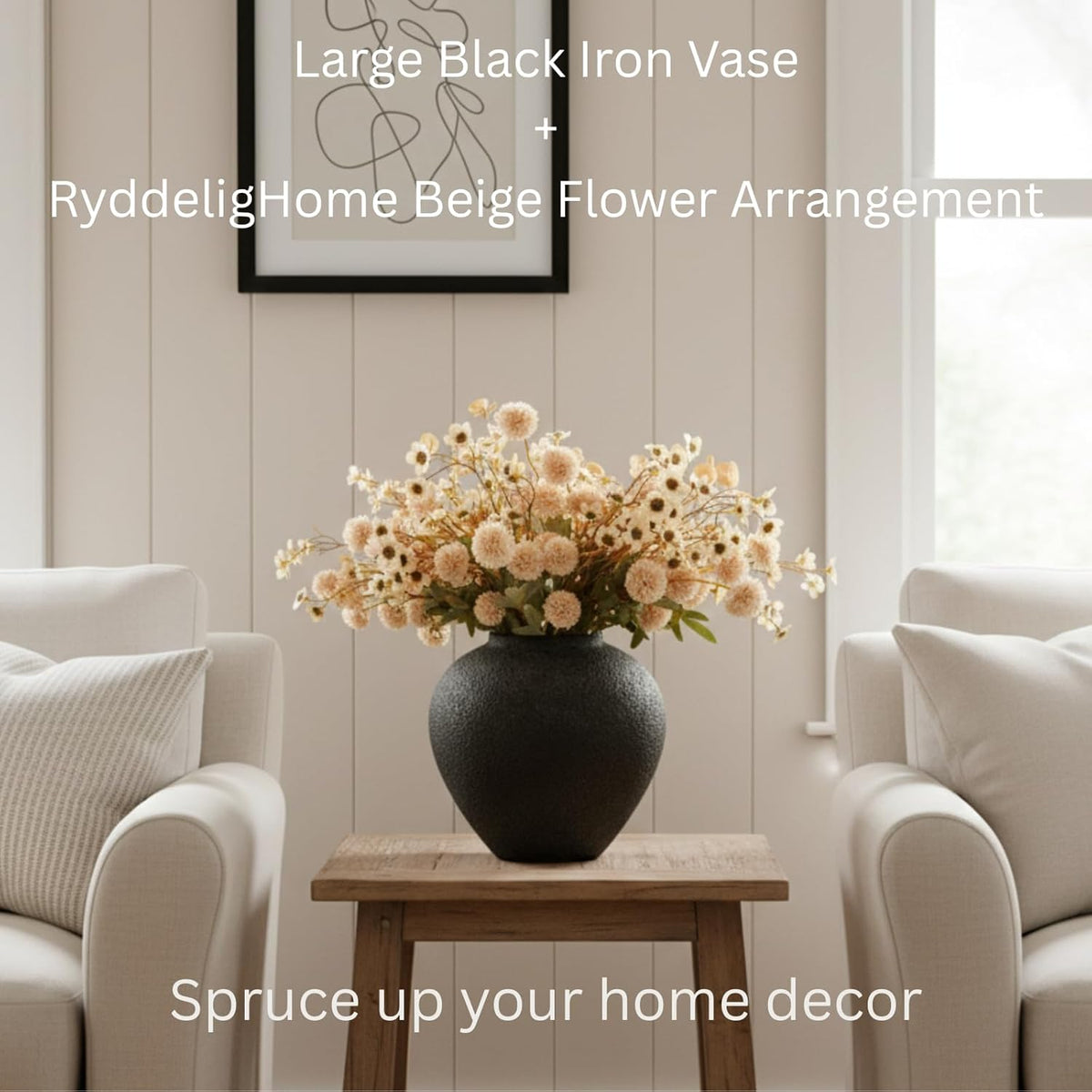 Large Black Round Vase, Pottery Rustic Look for Home Decor