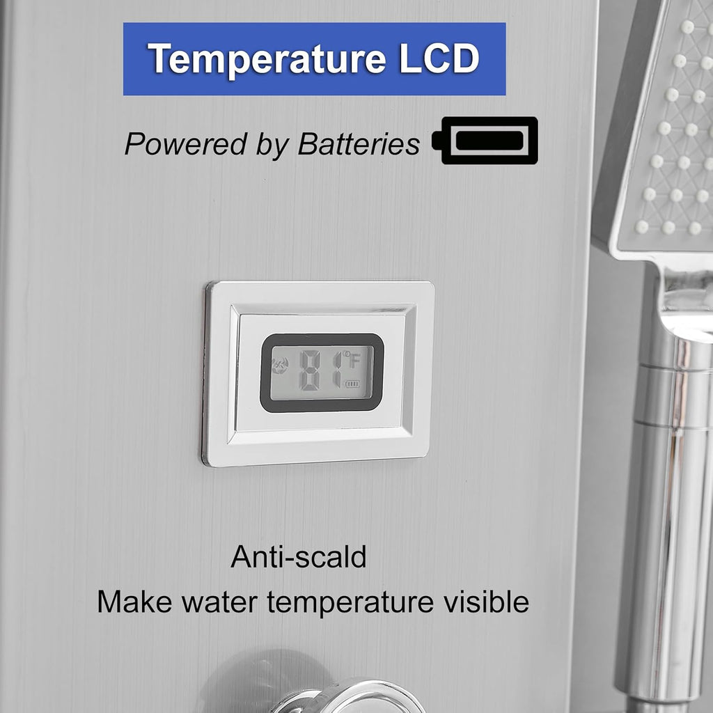 6 IN 1 Shower Panel Tower System Stainless Steel Wall Mounted