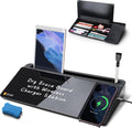 SELEAD Desktop Glass Whiteboard with Wireless Charger and Storage, Black