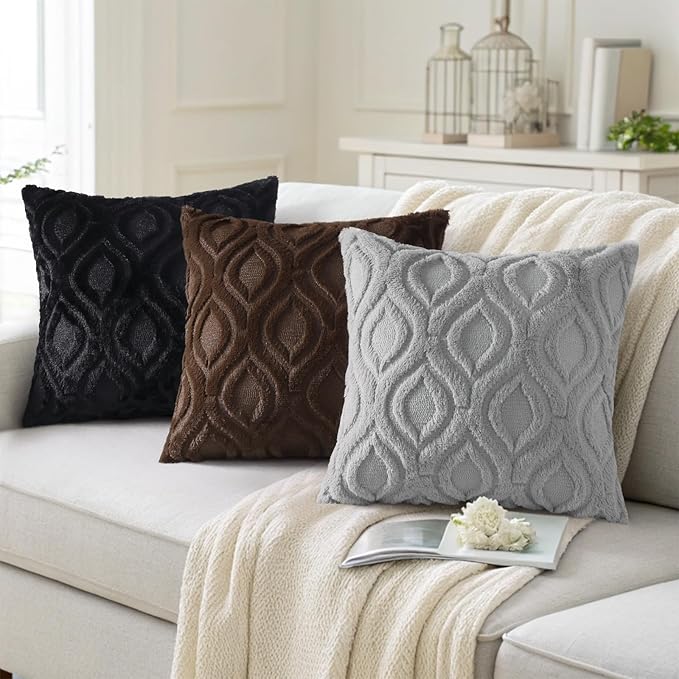 decorUhome Throw Pillow Covers 12x20 Inch Set of 2, Soft Plush Faux Wool Dark - Image 4