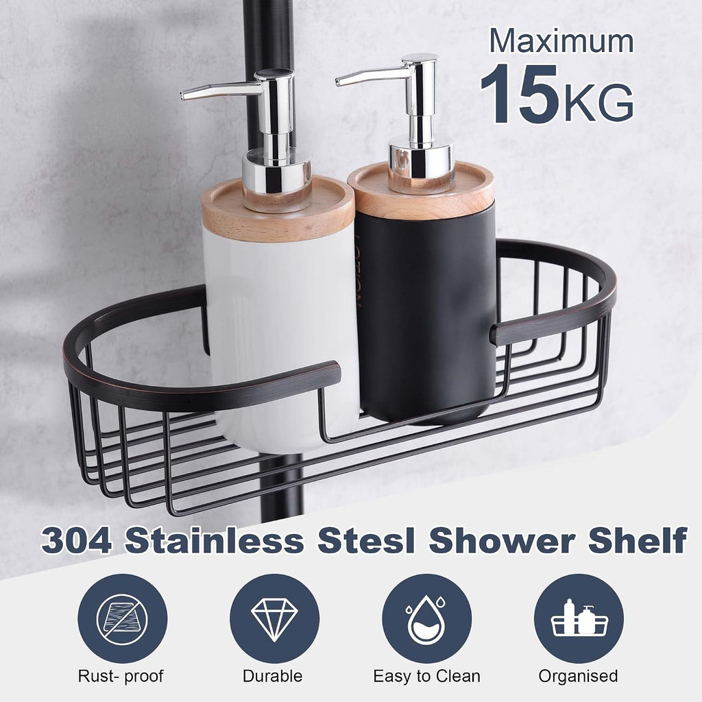 Shower Head System with Caddy Oil Rubbed Bronze Shower Kit with 12 Inch | Stainless Steel Bathroom Rain Shower Head and Handle Set Fixture, Outdoor Exposed Wall Mounted