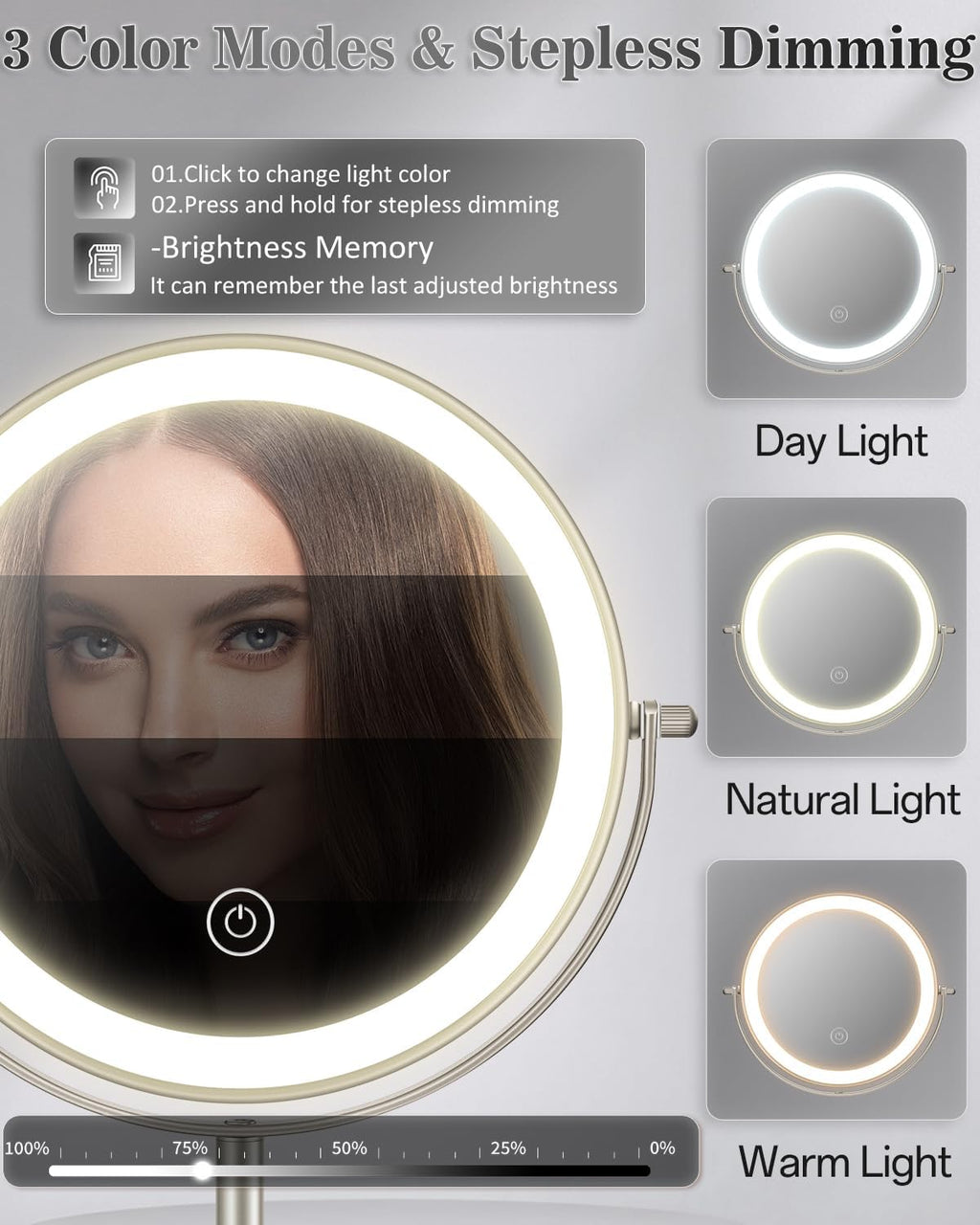8" Lighted Makeup Mirror with Light,30X Magnifying Height Adjustable Mirror