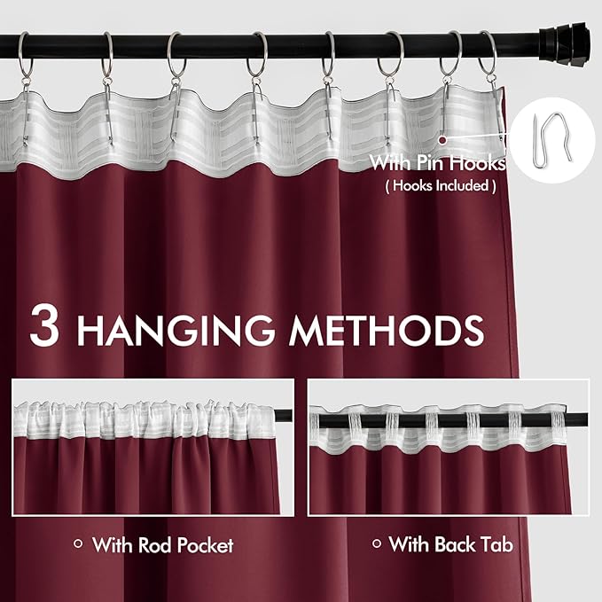 MIULEE Christmas Wine Red Back Tab Blackout Curtains 84 Inch Length 2 Panels Set - Image 3