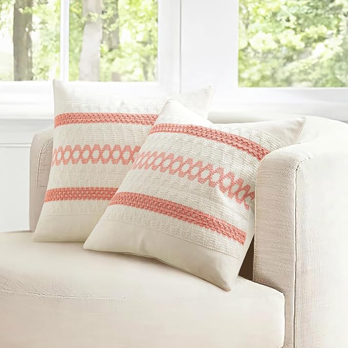 MIULEE Set of 2 Coral Red Boho Valentines Decorative Lumbar Pillow Covers 12x20 - Image 7