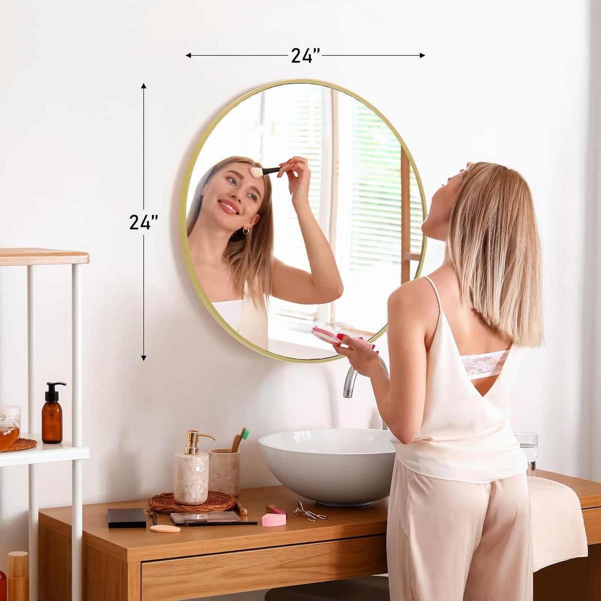 Sweetcrispy 24 Inch Round Wall Mirror, Bathroom Mirror for Over Sink