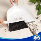 MR.SIGA Dustpan and Brush Set, Bamboo Handle, White, 1 Set