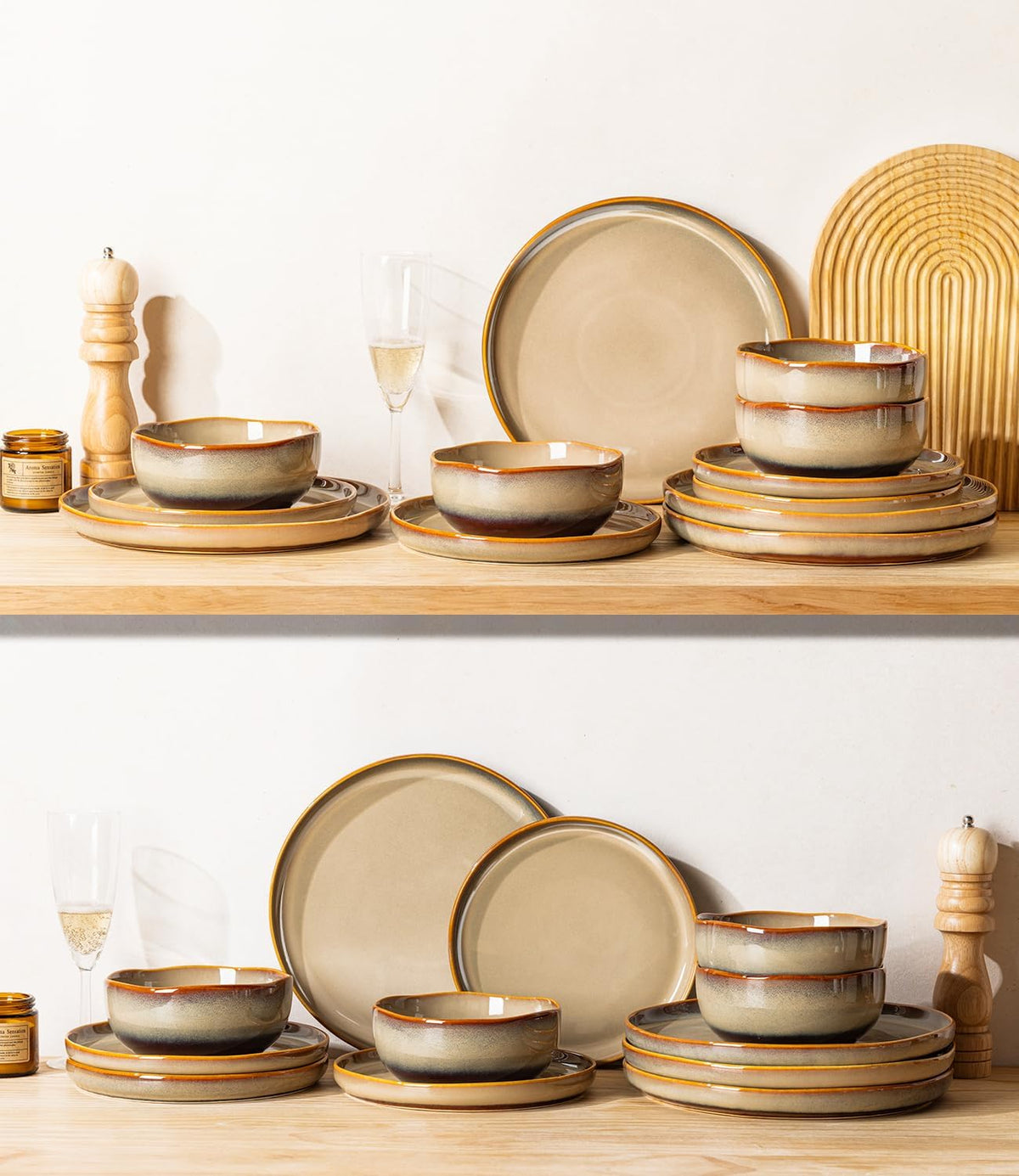 Ceramic Dinnerware Set for 4, 12-Piece Plates and Bowls Set