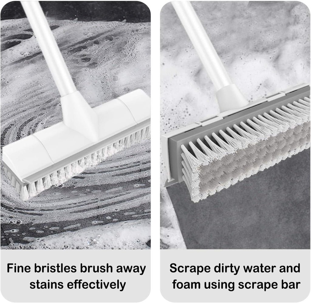 BOOMJOY Floor Scrub Brush with Long Handle, 2 in 1 Scrape and Brush, Stiff Bristles for Cleaning Bathroom, Patio, Garage, Kitchen, Deck, Tile