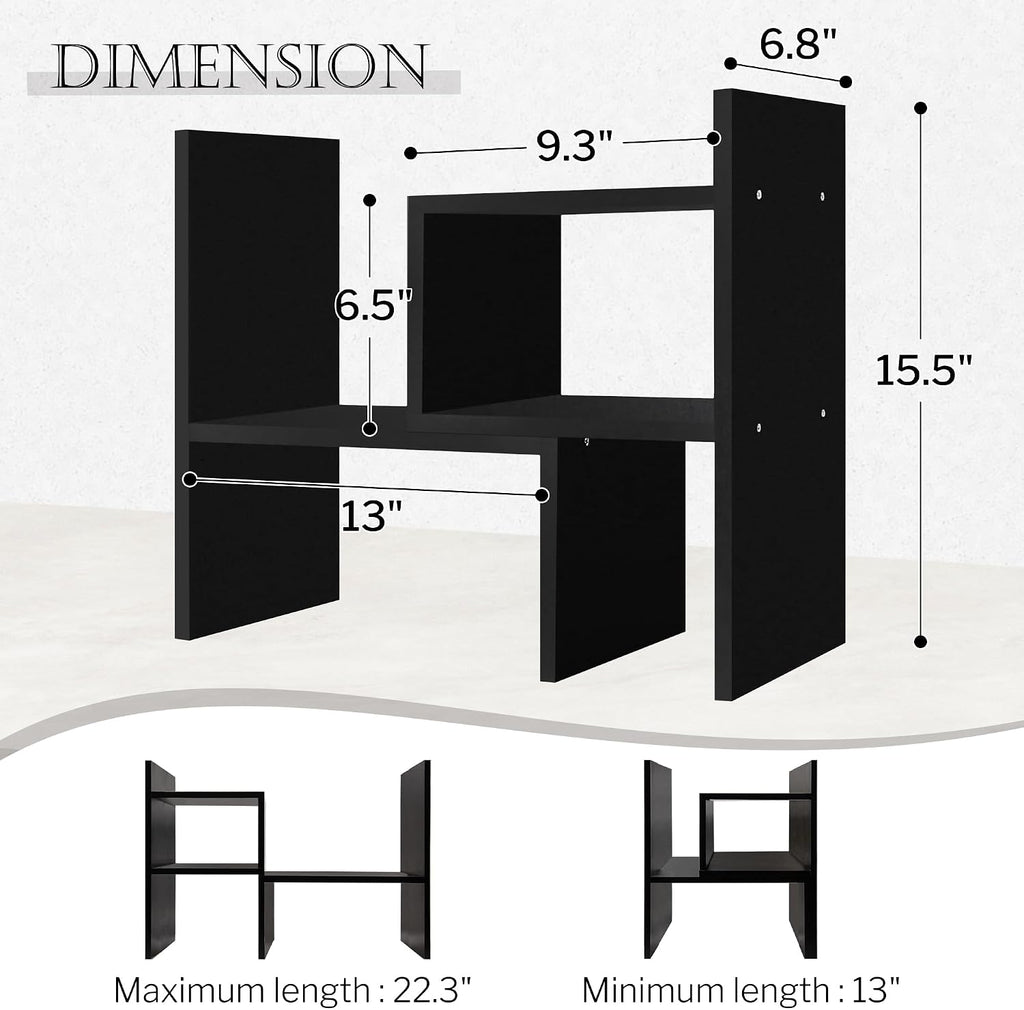 Jerry & Maggie Adjustable Rotatable Wood Desktop Display Shelf Black